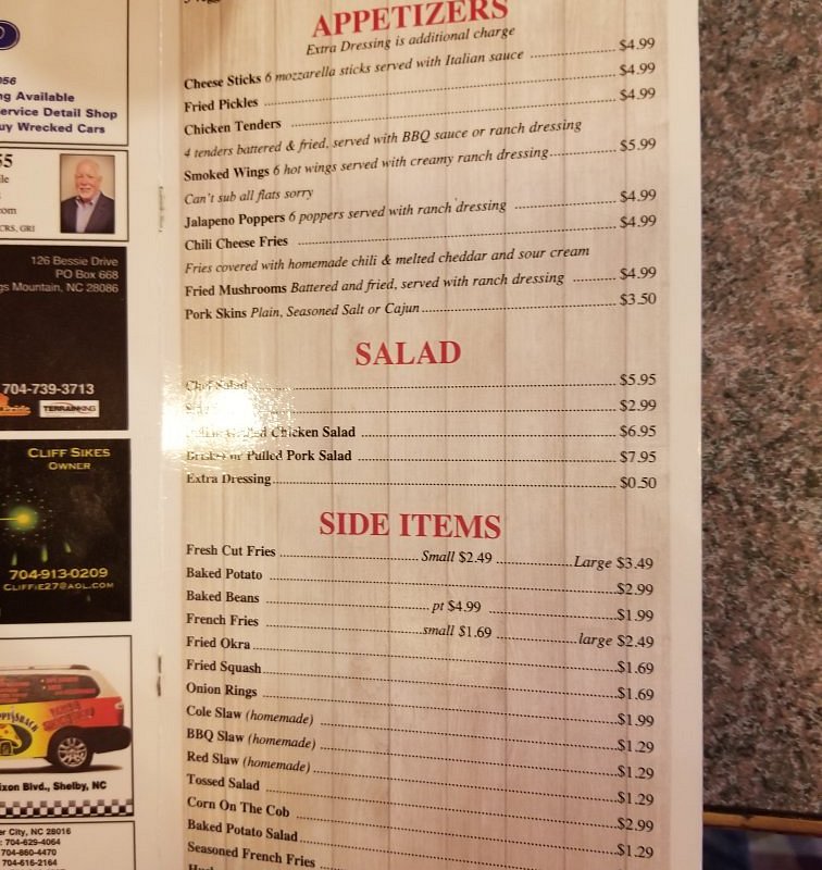 Ray’s Country Smokehouse Grill menu 1
